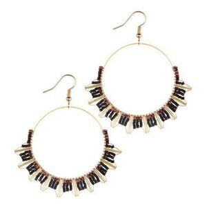 Handmade New Gold-tone beads hoop earrings